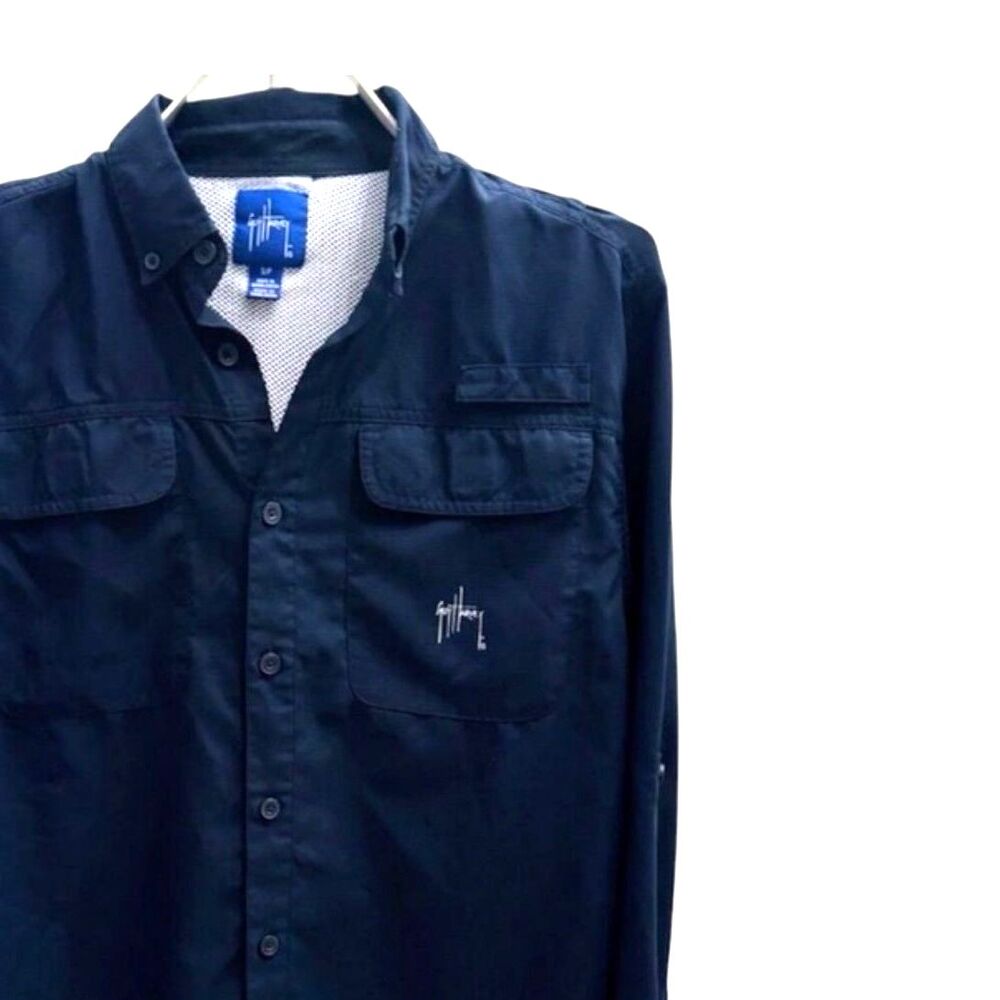 Guy Harvey Mens Long Sleeve Fishing Shirt Navy Vented Size S Performance *READ*